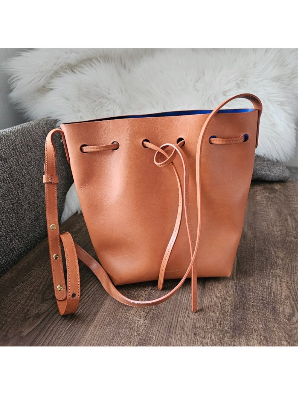 Mansur Gavriel Mini Mini Bucket Bag Tan & Royal Blue